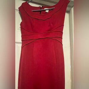 White House Black Market Red Fitted Midi Dress with Waistband Detail
